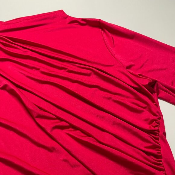 Curvy Sz 2X! Red Mock Neck Rouched Long Sleeve Top | Bold Luxe Layer - Picture 6 of 8